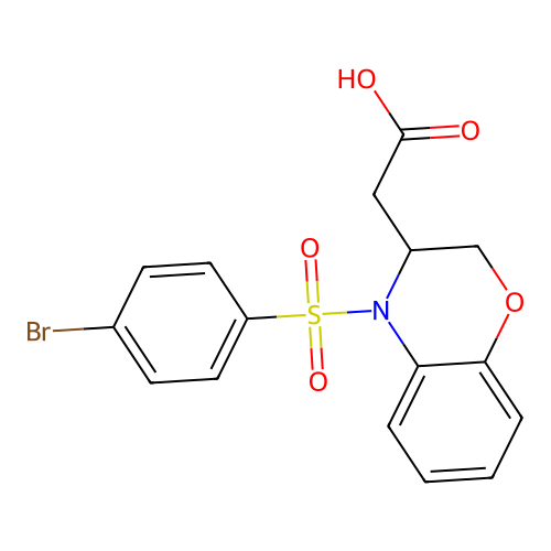 2-{4-[(4-bromophenyl)sulfonyl]-3,4-dihydro-2H-1,4-benzoxazin-3-yl}acetic acid structure