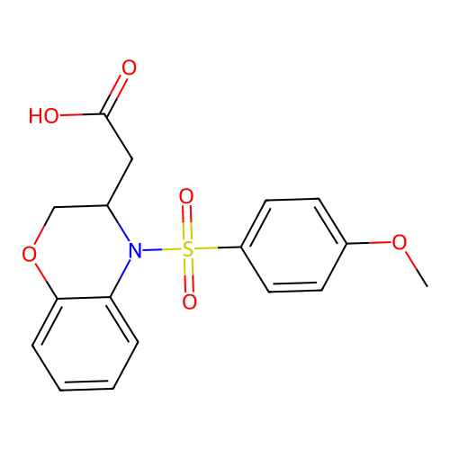 2-{4-[(4-methoxyphenyl)sulfonyl]-3,4-dihydro-2H-1,4-benzoxazin-3-yl}acetic acid structure