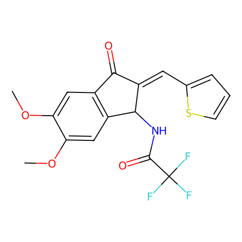 N-{5,6-dimethoxy-3-oxo-2-[(Z)-2-thienylmethylidene]-1,3-dihydro-2H-inden-1-yl}-2,2,2-trifluoroacetamide structure