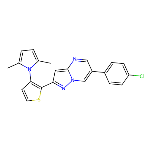 6-(4-chlorophenyl)-2-[3-(2,5-dimethyl-1H-pyrrol-1-yl)-2-thienyl]pyrazolo[1,5-a]pyrimidine structure
