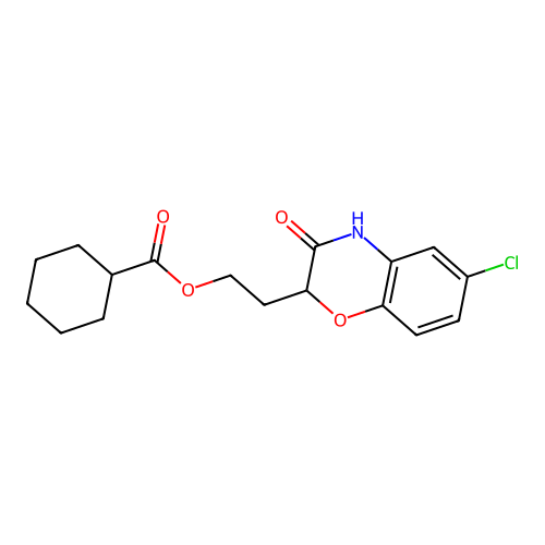2-(6-chloro-3-oxo-3,4-dihydro-2H-1,4-benzoxazin-2-yl)ethyl cyclohexanecarboxylate structure