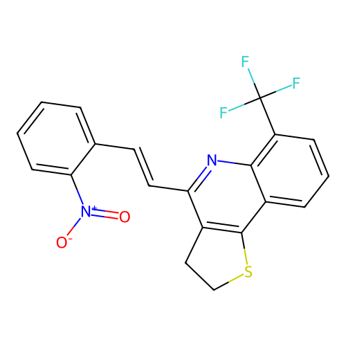 4-[(E)-2-(2-nitrophenyl)ethenyl]-6-(trifluoromethyl)-2,3-dihydrothieno[3,2-c]quinoline structure