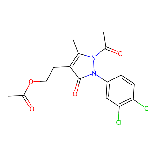 2-[1-acetyl-2-(3,4-dichlorophenyl)-5-methyl-3-oxo-2,3-dihydro-1H-pyrazol-4-yl]ethyl acetate structure