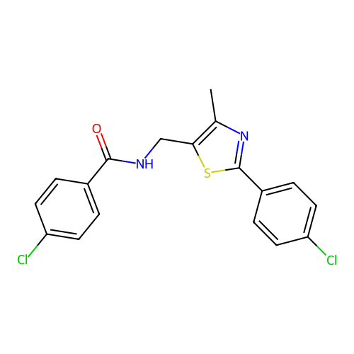 4-chloro-N-{[2-(4-chlorophenyl)-4-methyl-1,3-thiazol-5-yl]methyl}benzamide structure