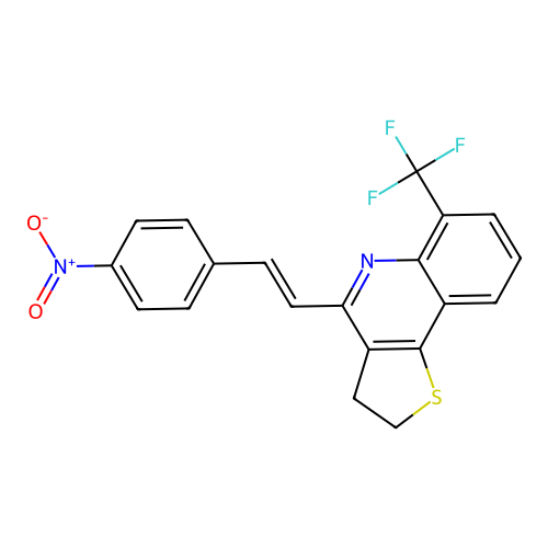 4-[(E)-2-(4-nitrophenyl)ethenyl]-6-(trifluoromethyl)-2,3-dihydrothieno[3,2-c]quinoline structure
