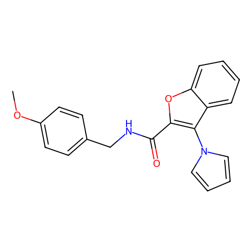 N-(4-methoxybenzyl)-3-(1H-pyrrol-1-yl)-1-benzofuran-2-carboxamide structure