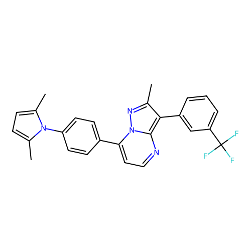 7-[4-(2,5-dimethyl-1H-pyrrol-1-yl)phenyl]-2-methyl-3-[3-(trifluoromethyl)phenyl]pyrazolo[1,5-a]pyrimidine structure