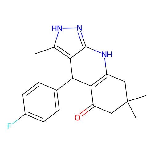 4-(4-fluorophenyl)-3,7,7-trimethyl-2,4,6,7,8,9-hexahydro-5H-pyrazolo[3,4-b]quinolin-5-one structure