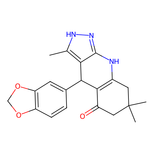 4-(1,3-benzodioxol-5-yl)-3,7,7-trimethyl-2,4,6,7,8,9-hexahydro-5H-pyrazolo[3,4-b]quinolin-5-one structure