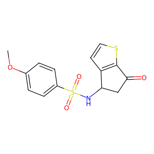 4-methoxy-N-(6-oxo-5,6-dihydro-4H-cyclopenta[b]thiophen-4-yl)benzenesulfonamide structure