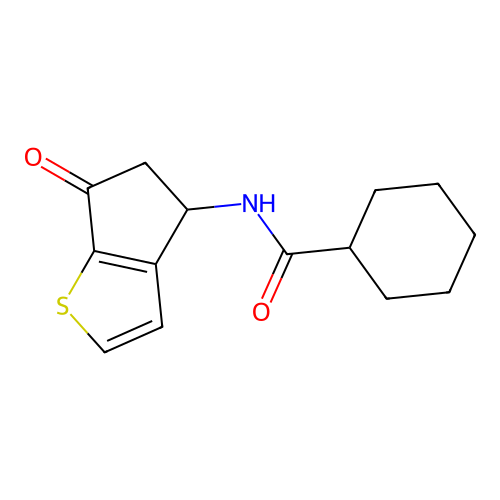 N-(6-oxo-5,6-dihydro-4H-cyclopenta[b]thiophen-4-yl)cyclohexanecarboxamide structure