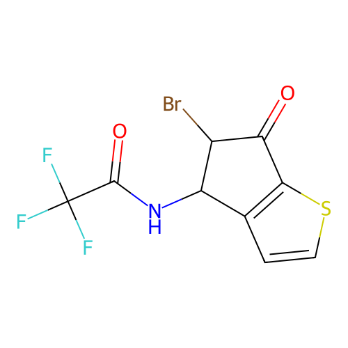 N-(5-bromo-6-oxo-5,6-dihydro-4H-cyclopenta[b]thiophen-4-yl)-2,2,2-trifluoroacetamide structure
