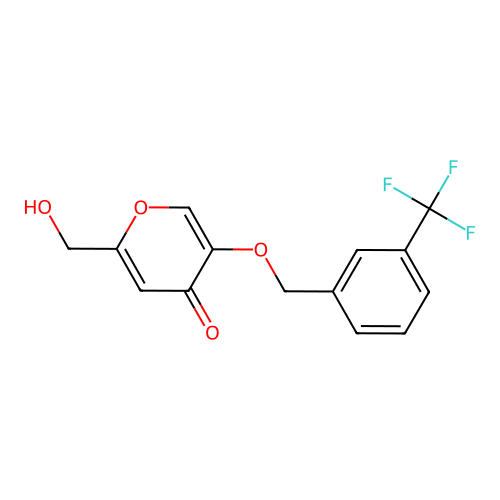 2-(hydroxymethyl)-5-{[3-(trifluoromethyl)benzyl]oxy}-4H-pyran-4-one structure