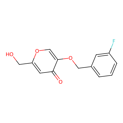 5-[(3-fluorobenzyl)oxy]-2-(hydroxymethyl)-4H-pyran-4-one structure