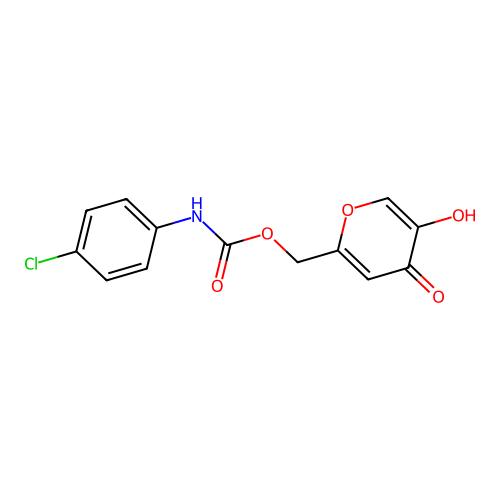 (5-hydroxy-4-oxo-4H-pyran-2-yl)methyl N-(4-chlorophenyl)carbamate structure