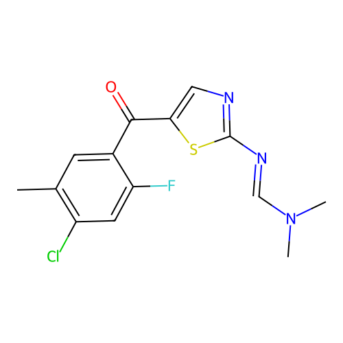 N'-[5-(4-chloro-2-fluoro-5-methylbenzoyl)-1,3-thiazol-2-yl]-N,N-dimethyliminoformamide structure