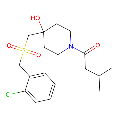 1-(4-{[(2-Chlorobenzyl)sulfonyl]methyl}-4-hydroxypiperidino)-3-methyl-1-butanone structure