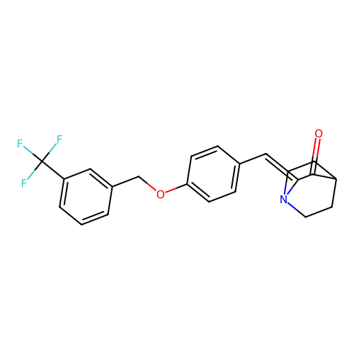 2-[[4-[[3-(trifluoromethyl)phenyl]methoxy]phenyl]methylidene]-1-azabicyclo[2.2.2]octan-3-one structure