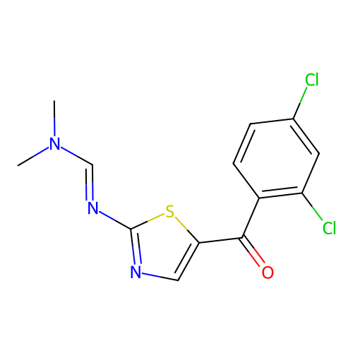 N'-[5-(2,4-dichlorobenzoyl)-1,3-thiazol-2-yl]-N,N-dimethyliminoformamide structure