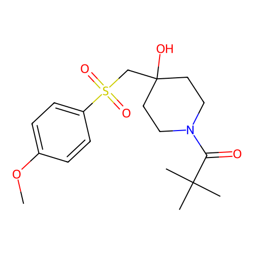 1-(4-hydroxy-4-{[(4-methoxyphenyl)sulfonyl]methyl}piperidino)-2,2-dimethyl-1-propanone structure