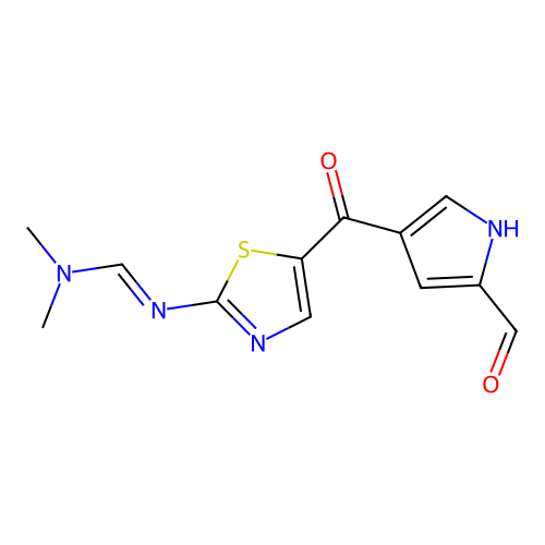 N'-[5-(5-formyl-1H-pyrrole-3-carbonyl)-1,3-thiazol-2-yl]-N,N-dimethylmethanimidamide structure