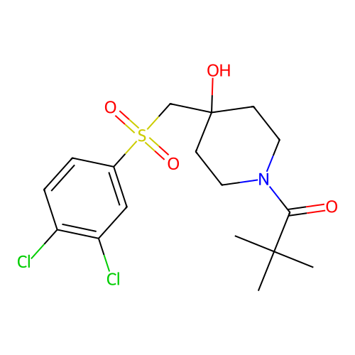 1-(4-{[(3,4-dichlorophenyl)sulfonyl]methyl}-4-hydroxypiperidino)-2,2-dimethyl-1-propanone structure