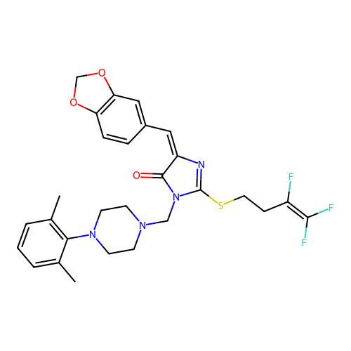 5-(1,3-benzodioxol-5-ylmethylene)-3-{[4-(2,6-dimethylphenyl)piperazino]methyl}-2-[(3,4,4-trifluoro-3-butenyl)sulfanyl]-3,5-dihydro-4H-imidazol-4-one structure