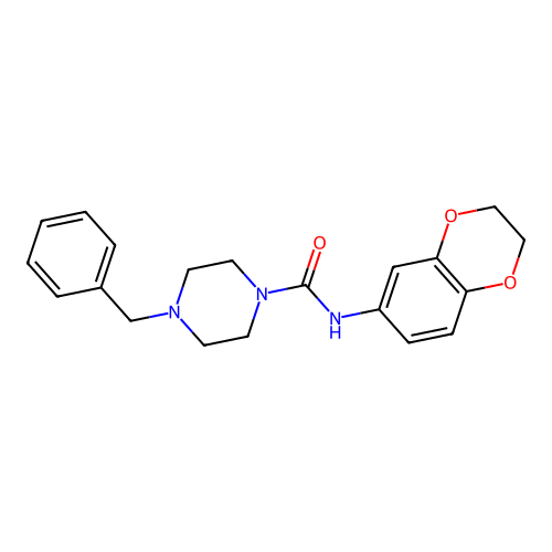 4-benzyl-N-(2,3-dihydro-1,4-benzodioxin-6-yl)piperazine-1-carboxamide structure