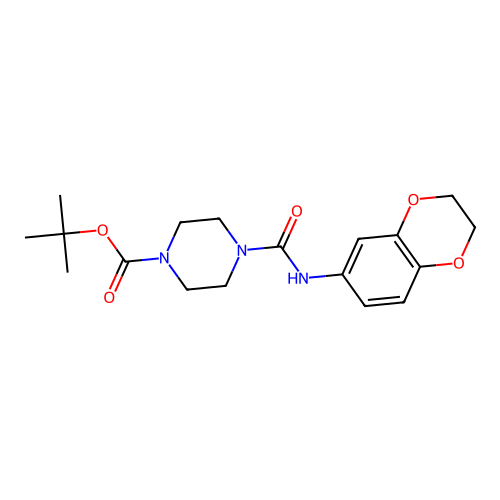 tert-butyl 4-[(2,3-dihydro-1,4-benzodioxin-6-ylamino)carbonyl]tetrahydro-1(2H)-pyrazinecarboxylate structure