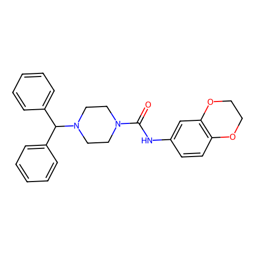 N-(2,3-dihydro-1,4-benzodioxin-6-yl)-4-(diphenylmethyl)piperazine-1-carboxamide structure