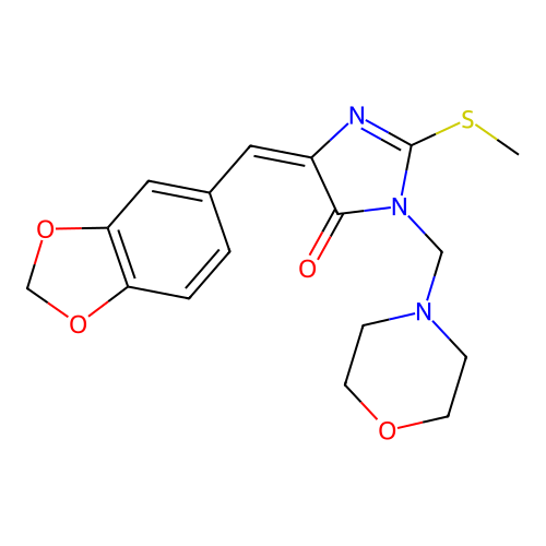 5-(1,3-benzodioxol-5-ylmethylene)-2-(methylsulfanyl)-3-(morpholinomethyl)-3,5-dihydro-4H-imidazol-4-one structure