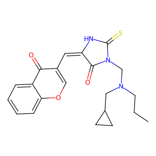 3-[[cyclopropylmethyl(propyl)amino]methyl]-5-[(4-oxochromen-3-yl)methylidene]-2-sulfanylideneimidazolidin-4-one structure
