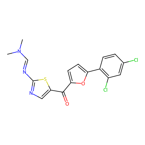 N'-(5-{[5-(2,4-dichlorophenyl)-2-furyl]carbonyl}-1,3-thiazol-2-yl)-N,N-dimethyliminoformamide structure