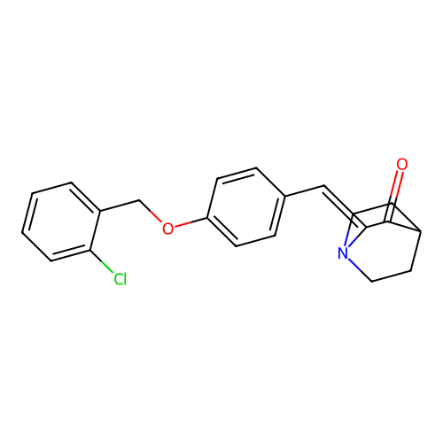 (2Z)-2-({4-[(2-chlorophenyl)methoxy]phenyl}methylidene)-1-azabicyclo[2.2.2]octan-3-one structure