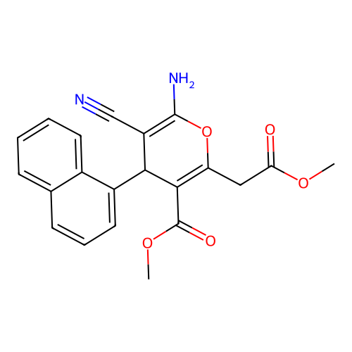 methyl 6-amino-5-cyano-2-(2-methoxy-2-oxoethyl)-4-(1-naphthyl)-4H-pyran-3-carboxylate structure
