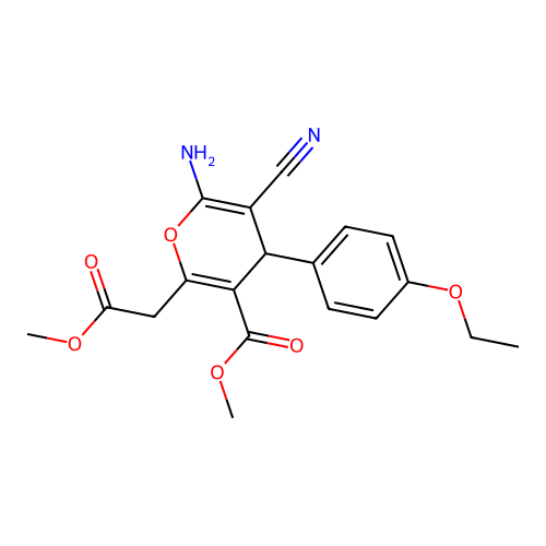 methyl 6-amino-5-cyano-4-(4-ethoxyphenyl)-2-(2-methoxy-2-oxoethyl)-4H-pyran-3-carboxylate structure