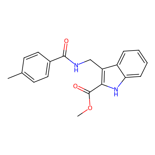 methyl 3-{[(4-methylbenzoyl)amino]methyl}-1H-indole-2-carboxylate structure