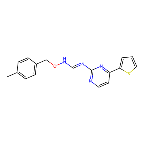 N-[(4-methylphenyl)methoxy]-N'-(4-thiophen-2-ylpyrimidin-2-yl)methanimidamide structure
