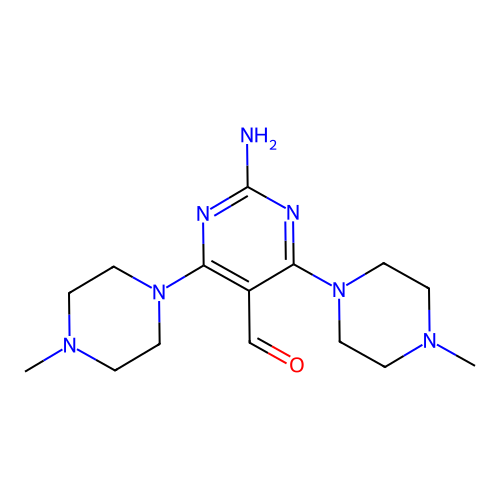 2-Amino-4,6-bis(4-methylpiperazino)-5-pyrimidinecarbaldehyde structure
