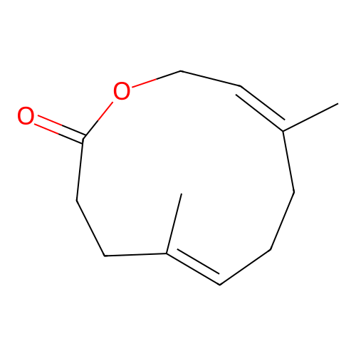 (5E,9Z)-5,9-dimethyl-1-oxacycloundeca-5,9-dien-2-one structure