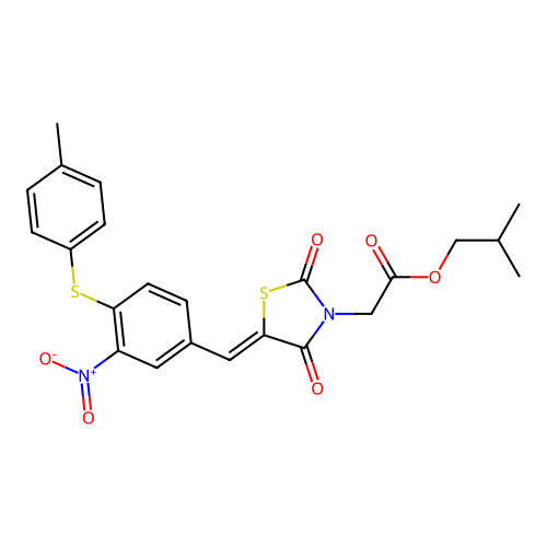 2-methylpropyl 2-[(5Z)-5-[[4-(4-methylphenyl)sulfanyl-3-nitrophenyl]methylidene]-2,4-dioxo-1,3-thiazolidin-3-yl]acetate structure
