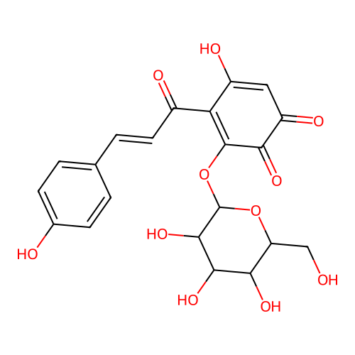 5-hydroxy-4-[3-(4-hydroxyphenyl)prop-2-enoyl]-3-[3,4,5-trihydroxy-6-(hydroxymethyl)oxan-2-yl]oxycyclohexa-3,5-diene-1,2-dione structure