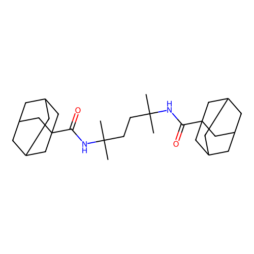 N,N'-(2,5-Dimethylhexane-2,5-diyl)di(tricyclo[3.3.1.1~3,7~]decane-1-carboxamide) structure