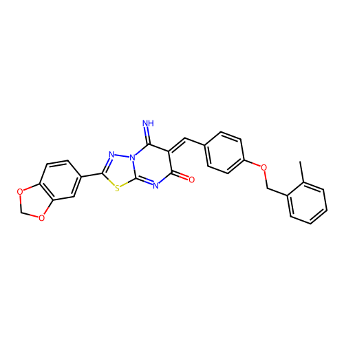 (Z)-2-(benzo[d][1,3]dioxol-5-yl)-5-imino-6-(4-((2-methylbenzyl)oxy)benzylidene)-5H-[1,3,4]thiadiazolo[3,2-a]pyrimidin-7(6H)-one structure