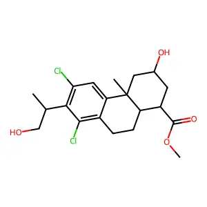 1-Phenanthrenecarboxylic acid, 6,8-dichloro-1,2,3,4,4a,9,10,10a-octahydro-3-hydroxy-7-(2-hydroxy-1-methylethyl)-1,4a-dimethyl- structure