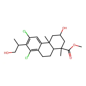 1-Phenanthrenecarboxylic acid, 6,8-dichloro-1,2,3,4,4a,9,10,10a-octahydro-3-hydroxy-7-(2-hydroxy-1-methylethyl)-1,4a-dimethyl-, methyl ester, (1R-(1alpha,3alpha,4abeta,7(R*),10aalpha))- structure