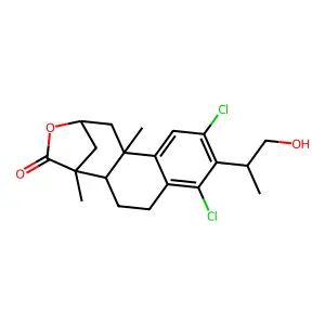 2,5-Methanonaphth(1,2-d)oxepin-4(2H)-one, 8,10-dichloro-1,5,5a,6,7,11b-hexahydro-9-(2-hydroxy-1-methylethyl)-5,11b-dimethyl- structure