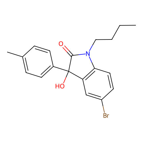 5-bromo-1-butyl-3-hydroxy-3-(4-methylphenyl)-1,3-dihydro-2H-indol-2-one structure