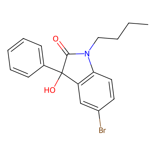 5-bromo-1-butyl-3-hydroxy-3-phenyl-1,3-dihydro-2H-indol-2-one structure