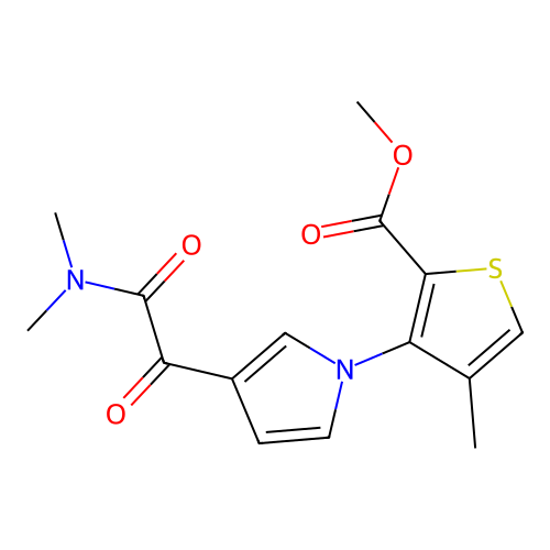 methyl 3-{3-[2-(dimethylamino)-2-oxoacetyl]-1H-pyrrol-1-yl}-4-methyl-2-thiophenecarboxylate structure